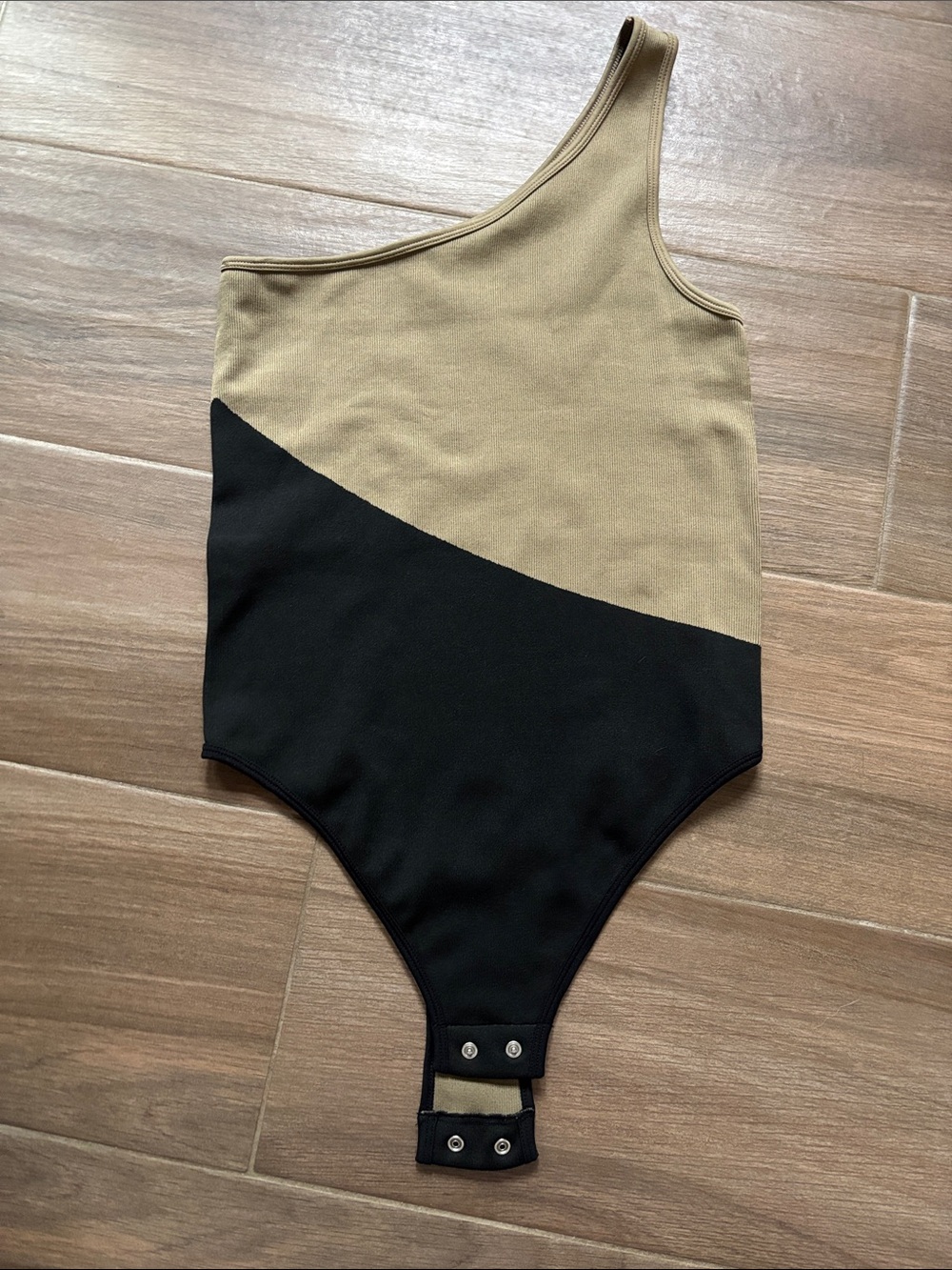 One Shoulder Bodysuit (Tan and Black)